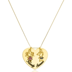 COLAR CORAÇÃO COM 2 FILHOS E NOMES PERSONALIZADOS - CL 466 BANHADO OURO 18K