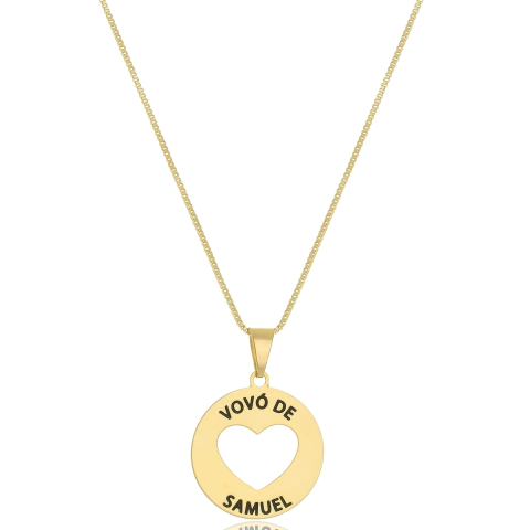 COLAR MEDALHA CORAÇÃO VAZADO VOVÓ DE - CL 493 BANHADO OURO 18K