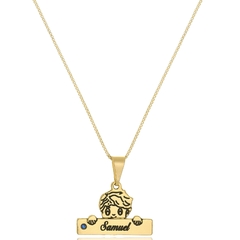 COLAR PLACA FILHO COM NOME PERSONALIZADO E PEDRA COLORIDA - CL 496 BANHADO OURO 18K - comprar online