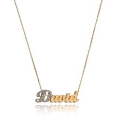 COLAR COM NOME PERSONALIZADO E INICIAL EM RODIO - CL51 BANHADO OURO 18K