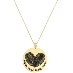 COLAR MEDALHA COM CORAÇÃO EM DIGITAL E NOMES - CL 527 BANHADO OURO 18K