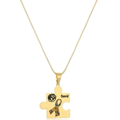 COLAR PEÇA QUEBRA CABEÇA AUTISMO COM NOME E DESENHO - CL 529 BANHADO OURO 18K