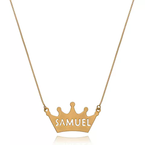 COLAR COROA COM NOME PERSONALIZADO VAZADO - CL 53 BANHADO OURO 18K