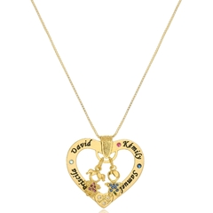 COLAR CORAÇÃO FAMILIA COM NOME PERSONALIZADO E PINGENTE FILHOS - CL 533 BANHADO OURO 18K