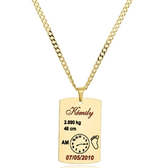 COLAR COM NOME PERSONALIZADO DADOS E HORARIO - BANHADO OURO 18K CL 627