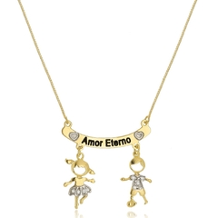 COLAR CANGA AMOR ETERNO E BONECOS FILHOS - CL 650 BANHADO OURO 18K