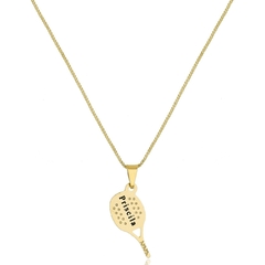 COLAR RAQUETE COM NOME PERSONALIZADO - CL 658 BANHADO OURO 18K