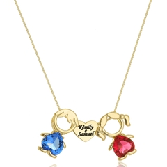 COLAR BONECOS COM PEDRA COLORIDA E NOME PERSONALIZADO - CL 692 BANHADO OURO 18K