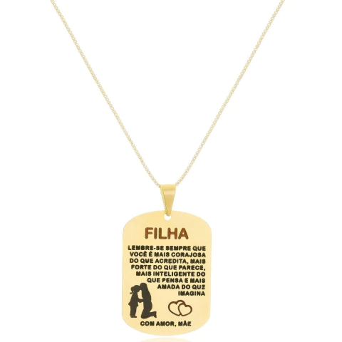 COLAR PLACA COM FRASE - BANHADO OURO 18K CL 785 - comprar online