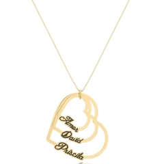 COLAR CORAÇÃO TRIPLO VAZADO COM NOMES - CL 797 BANHADO OURO 18K