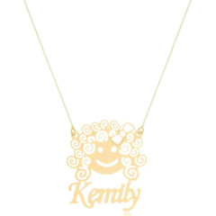 COLAR BONECO SORRINDO COM NOME PERSONALIZADO - CL 803 BANHADO OURO 18K