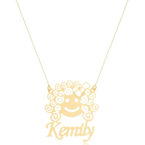COLAR BONECO SORRINDO COM NOME PERSONALIZADO - CL 803 BANHADO OURO 18K