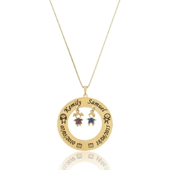 COLAR REDONDO COM DADOS PERSONALIZADOS E PINGENTES FILHOS - CL 812 BANHADO OURO 18K