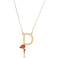 COLAR LETRA GIGANTE COM ROSA - CL 818 BANHADO OURO 18K