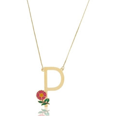 COLAR LETRA GIGANTE COM ROSA 2 - CL 820 BANHADO OURO 18K