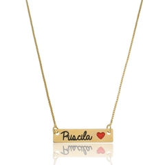COLAR NOME RESINADO COM CORAÇÃO - CL 828 BANHADO OURO 18K