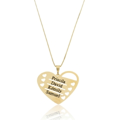 COLAR COM CORAÇÃO VAZADOS E NOMES - CL 830 BANHADO OURO 18K