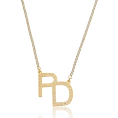 COLAR INICIAIS COM PEDRINHAS NA CORRENTE Z56 - CL 836 BANHADO OURO 18K