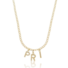 COLAR INICIAL COM ZIRCONIA EM CORRENTE Z36 - CL 837 BANHADO OURO 18K