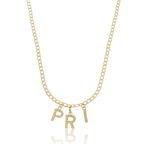 COLAR INICIAL COM ZIRCONIA EM CORRENTE Z36 - CL 837 BANHADO OURO 18K