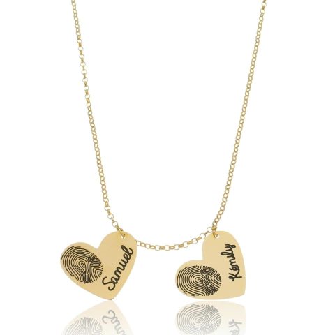COLAR COM DUAS DIGITAIS E NOME PERSONALIZADO - CL 843 BANHADO OURO 18K