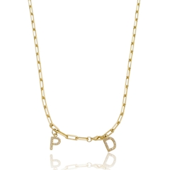 COLAR INICIAS EM ZIRCONIA COM CORRENTE Z8 - CL 849 BANHADO OURO 18K