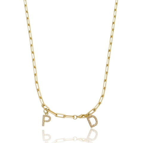 COLAR INICIAS EM ZIRCONIA COM CORRENTE Z8 - CL 849 BANHADO OURO 18K