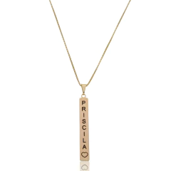 COLAR PLACA VERTICAL COM NOME E CORAÇÃO - BANHADO OURO 18K EX 0006