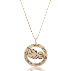 COLAR REDONDO BEBE NO CENTRO E DADOS DE NASCIMENTO - BANHADO OURO 18K EX 0024