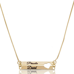 COLAR 2 PLACAS E CORAÇÃO VAZADO COM NOMES - BANHADO OURO 18K EX 0037