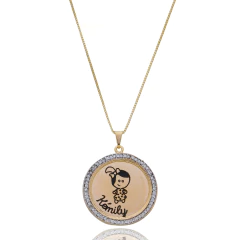 COLAR REDONDO COM NOME E ARO DE ZIRCONIA CRISTAL E BONECO - BANHADO OURO 18K EX 0047