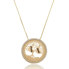 COLAR ARVORE COM ARO DE ZIRCONIA E CORAÇÕES PENDURADOS - BANHADO OURO 18K EX 0054