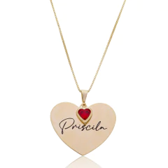 COLAR CORAÇÃO COM NOME E ADORNO - BANHADO OURO 18K EX 0060