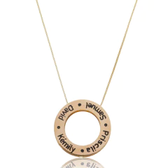 MINI MANDALA REDONDA COM NOMES - BANHADO OURO 18K EX 0064