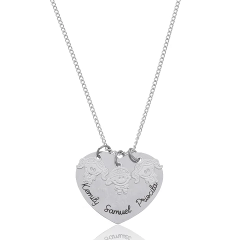 INOX COLAR CORAÇÃO COM NOME E 3 BONECOS - EXIN 0031