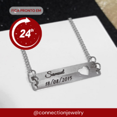 INOX COLAR 2 PLACAS E CORAÇÃO VAZADO COM NOME E DATA - EXIN 0049 - comprar online