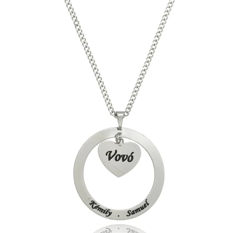 COLAR ARO COM NOMES PERSONALIZADOS E COM CORAÇÃO NO CENTRO - INOX IN 80 - comprar online