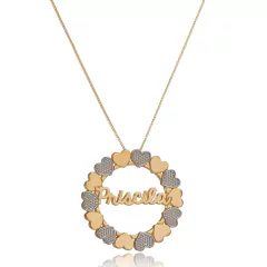 MANDALA CORAÇÃO COM NOME NO CENTRO - MD 04 BANHADO OURO 18K