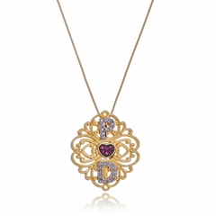 MANDALA COM INICIAIS E CORAÇÃO COLORIDO - MD 110 BANHADO OURO 18K