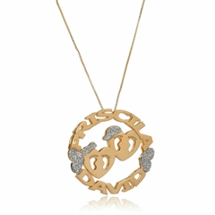 MANDALA COM NOMES PERSONALIZADOS PERSONALIZADOS E CORAÇÃO COM PÉZINHO - MD 125 BANHADO OURO 18K