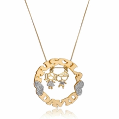 MANDALA SIMPLES COM BONEQUINHOS E NOME PERSONALIZADO MODELO 2 - MD 128 SIMPLES OURO 18K