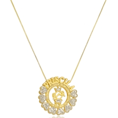 MANDALA COM NOME PERSONALIZADO DETALHES PARA RÓDIO E BONECO NO CENTRO - MD 147 BANHADO OURO 18K