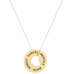 MANDALA COM NOMES E CORAÇÃO VAZADO - MD 153 BANHADO OURO 18K