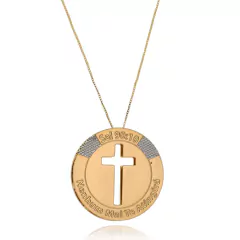 MANDALA CRUZ E SALMO 90 - MD 19 BANHADO OURO 18K