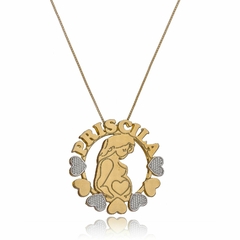 MANDALA COM NOME PERSONALIZADO E GESTANTE - MD 22 BANHADO OURO 18K
