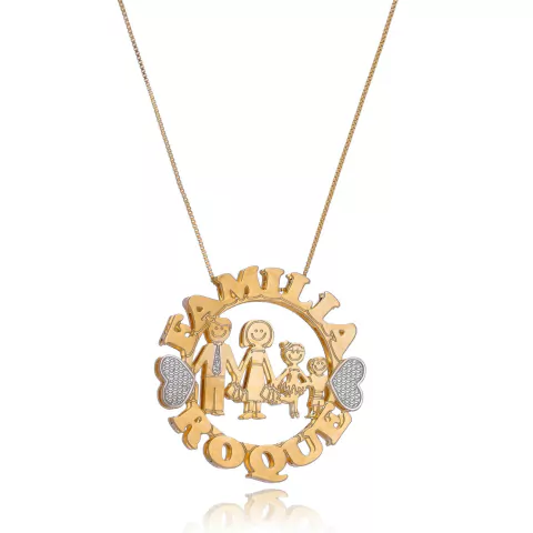 MANDALA COM NOME DA FAMILIA E BONECOS - MD 26 BANHADO OURO 18K