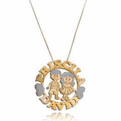 MANDALA FILHOS COM BONECO 2 - MD 29 BANHADO OURO 18K