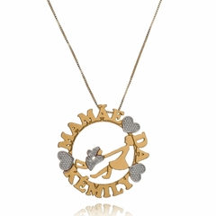 MANDALA MAMÃE DA COM BONECO MENINA - MD 33 BANHADO OURO 18K