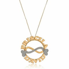 MANDALA COM NOME PERSONALIZADO E INFINITO NO CENTRO - MD 36 BANHADO OURO 18K