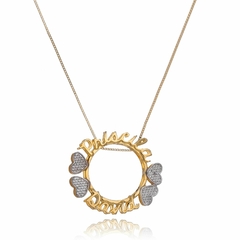 MANDALA REDONDA COM NOMES E CORAÇÃO PARA RÓDIO - MD 40 BANHADO OURO 18K